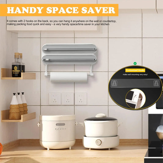 3-in-1 Aluminum Film Wrap Cutter & Wall Mount Dispenser
