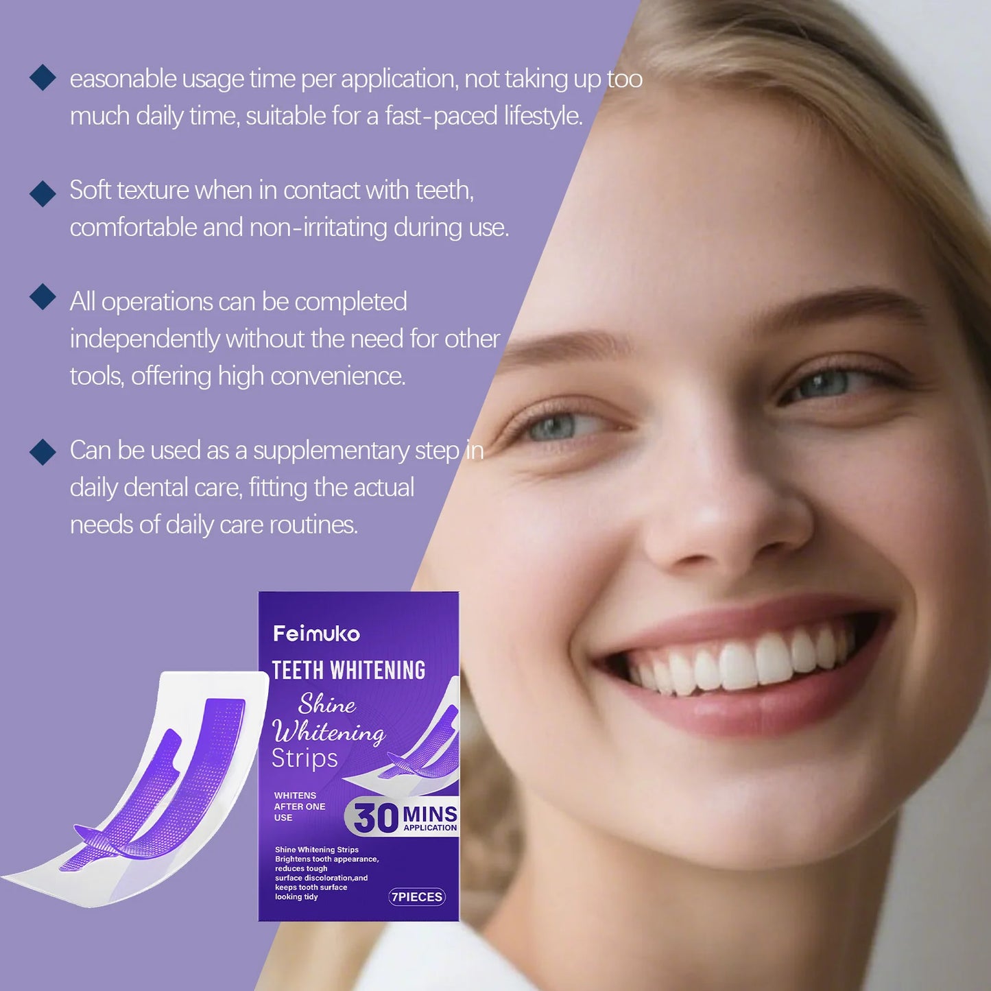 Purple Glossy Tooth Whitening Strips – Gentle Stain Removal for a Brighter Smile