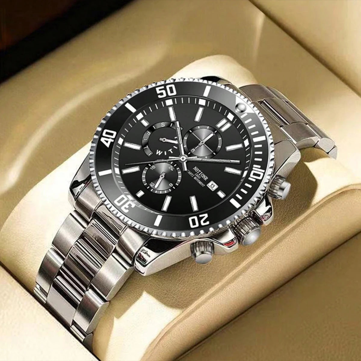 Luxury Men's Business Watches Men Silver Quartz Watch Male Luminous Clock