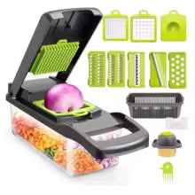 Vegetable Chopper 22-in-1 – Stainless Steel Blades, Adjustable Slicer/Cutter, Drain Rack & Storage