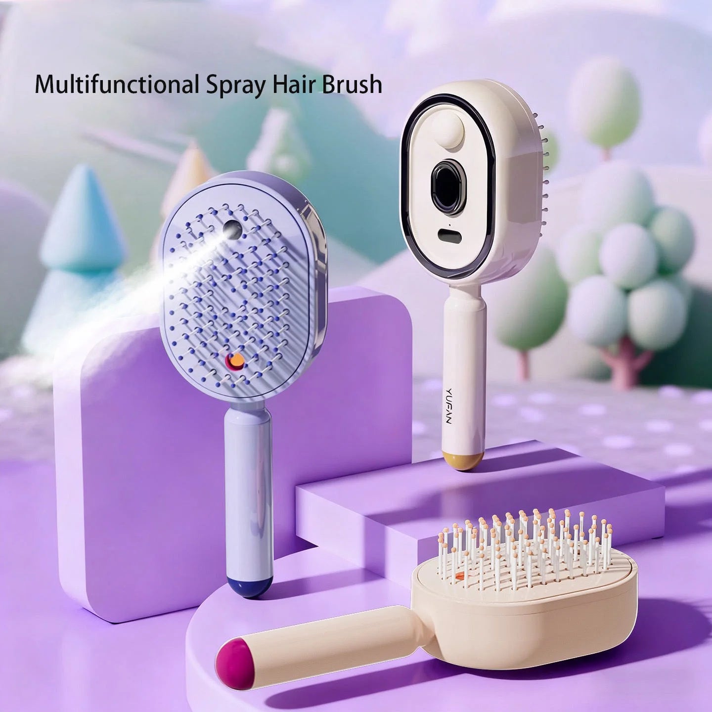 Micro-Mist Self-Cleaning Hair Brush | Electric Steam Spray Comb with Red Light Scalp Therapy
