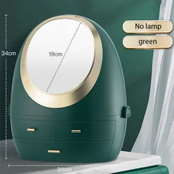 Cosmetic Storage Box with Mirror & LED Light | Rotating Transparent Organizer