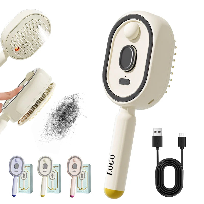 Micro-Mist Self-Cleaning Hair Brush | Electric Steam Spray Comb with Red Light Scalp Therapy