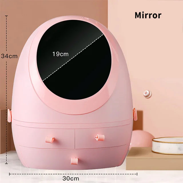Cosmetic Storage Box with Mirror & LED Light | Rotating Transparent Organizer