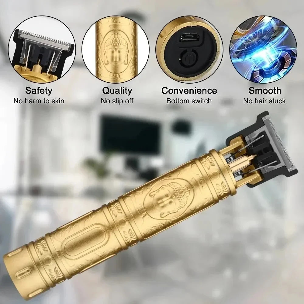 Cordless Hair Clipper Vintage Trimmer — USB Fast Charging, Portable