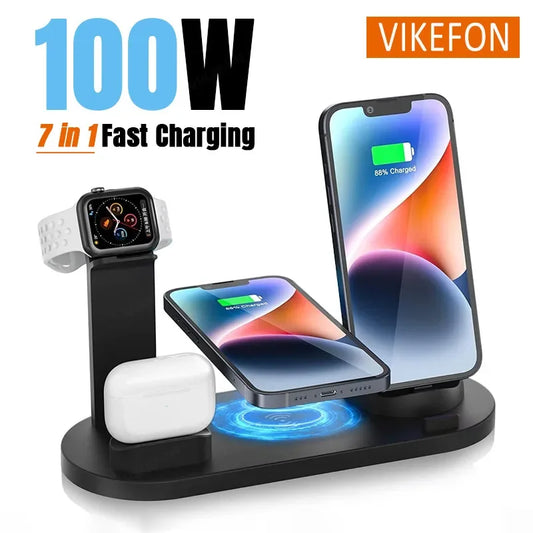 100W 7-in-1 Wireless Charger Dock — iPhone 16–12, Apple Watch, AirPods Pro 2/1, Fast Charging Station