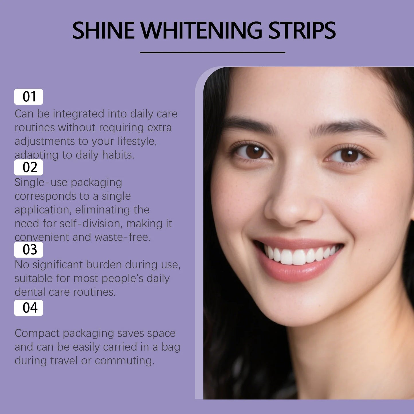 Purple Glossy Tooth Whitening Strips – Gentle Stain Removal for a Brighter Smile