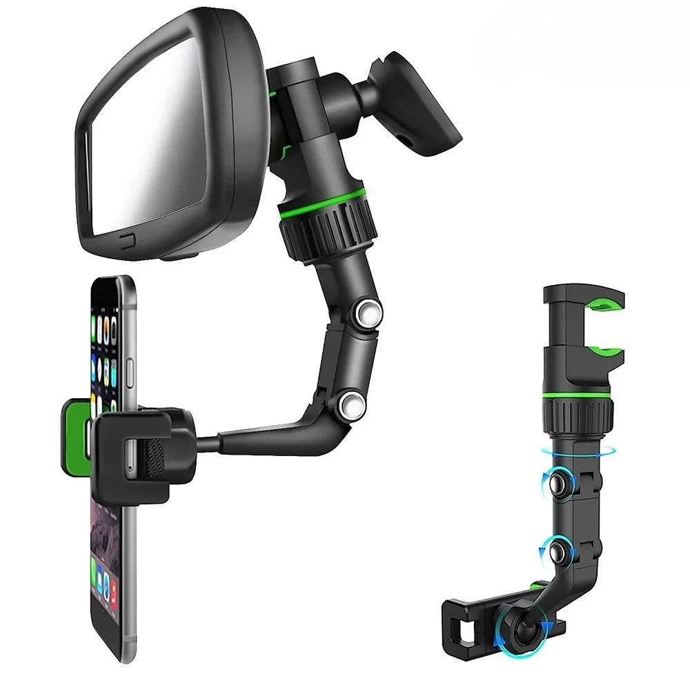 Retractable Rearview Mirror Phone Holder – Universal 360° Pivot for Cars, Trucks, SUVs