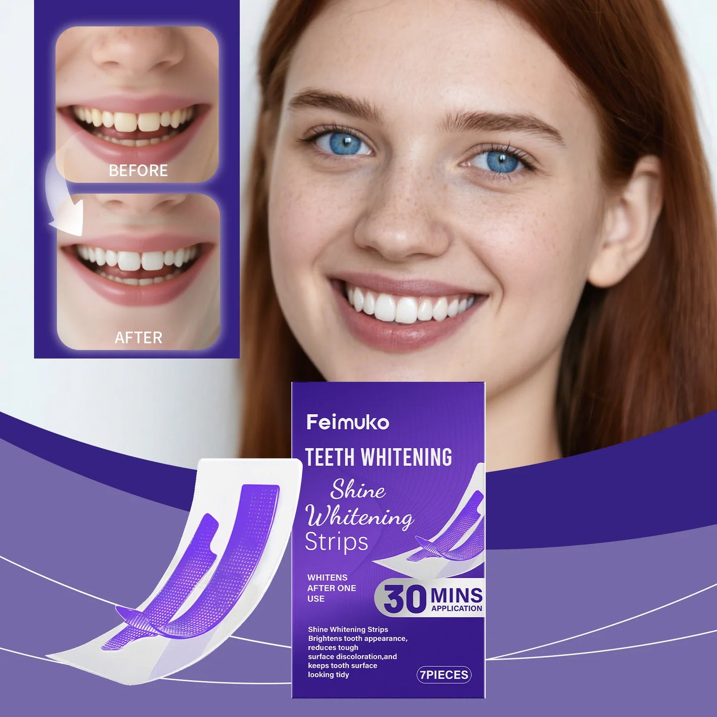 Purple Glossy Tooth Whitening Strips – Gentle Stain Removal for a Brighter Smile