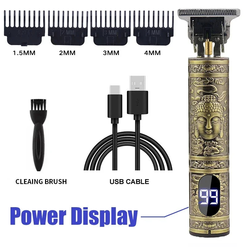 Cordless Hair Clipper Vintage Trimmer — USB Fast Charging, Portable