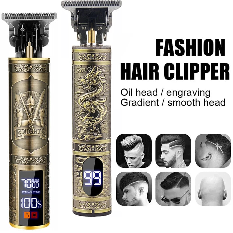 Cordless Hair Clipper Vintage Trimmer — USB Fast Charging, Portable