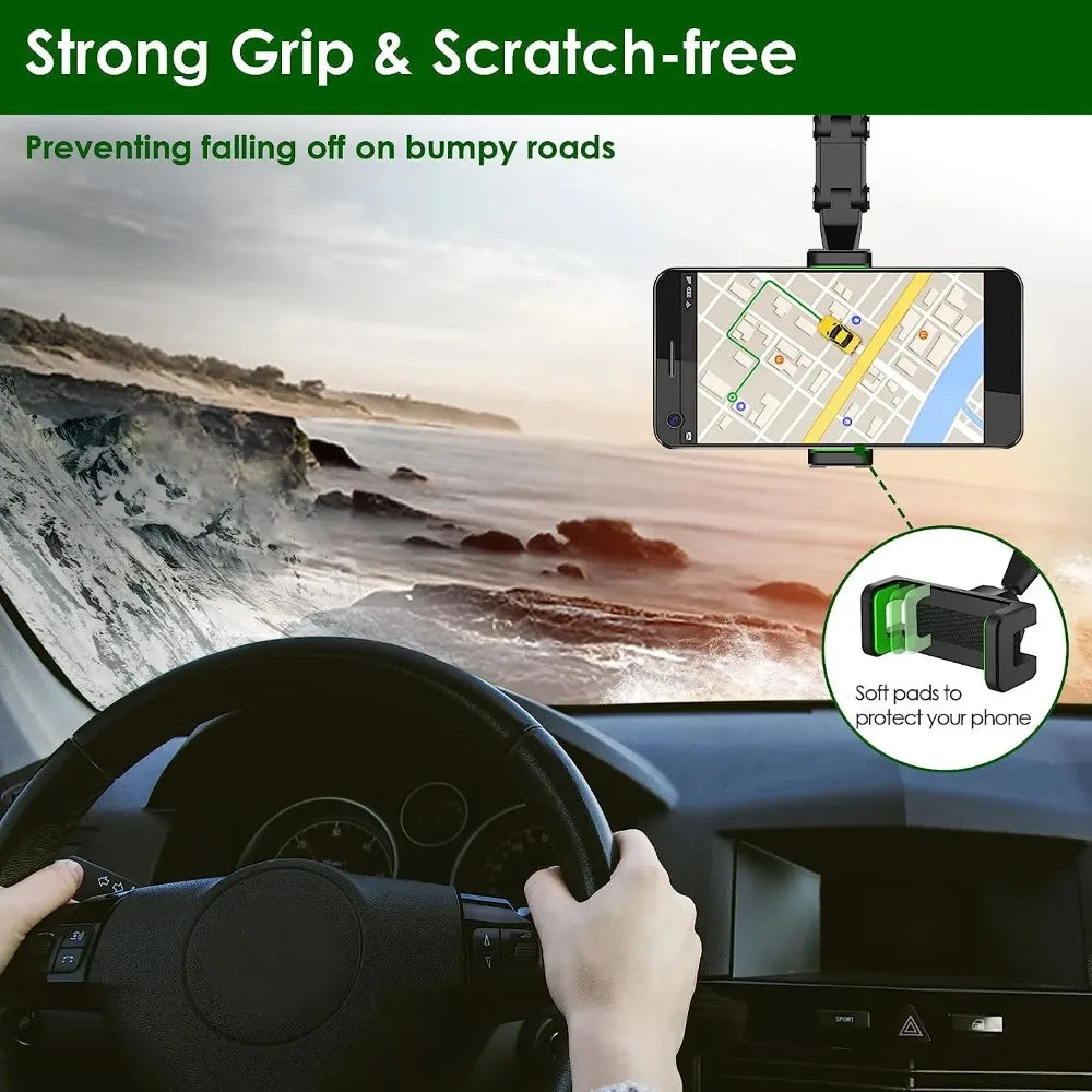 Retractable Rearview Mirror Phone Holder – Universal 360° Pivot for Cars, Trucks, SUVs