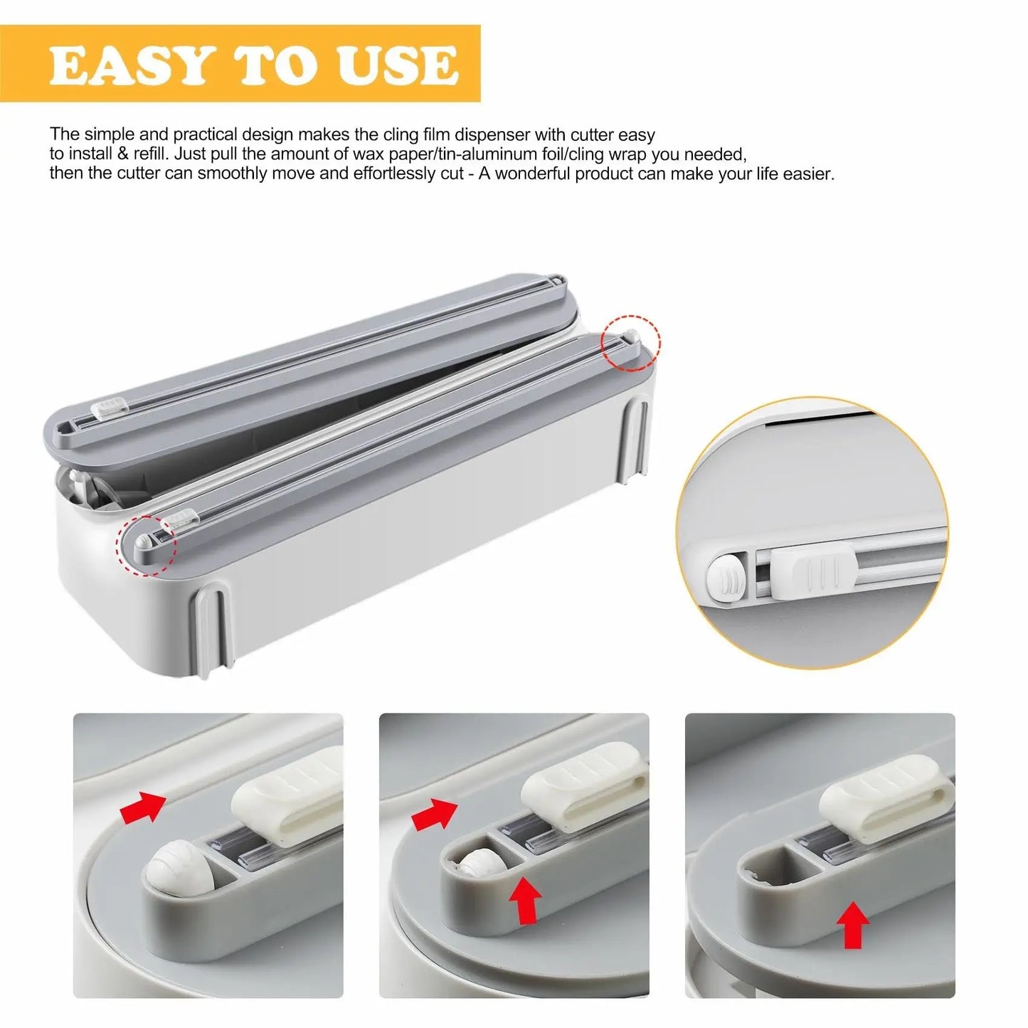 3-in-1 Aluminum Film Wrap Cutter & Wall Mount Dispenser