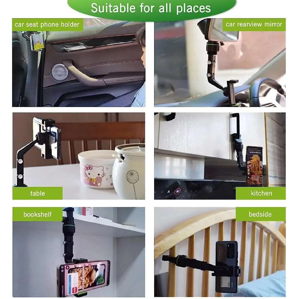 Retractable Rearview Mirror Phone Holder – Universal 360° Pivot for Cars, Trucks, SUVs