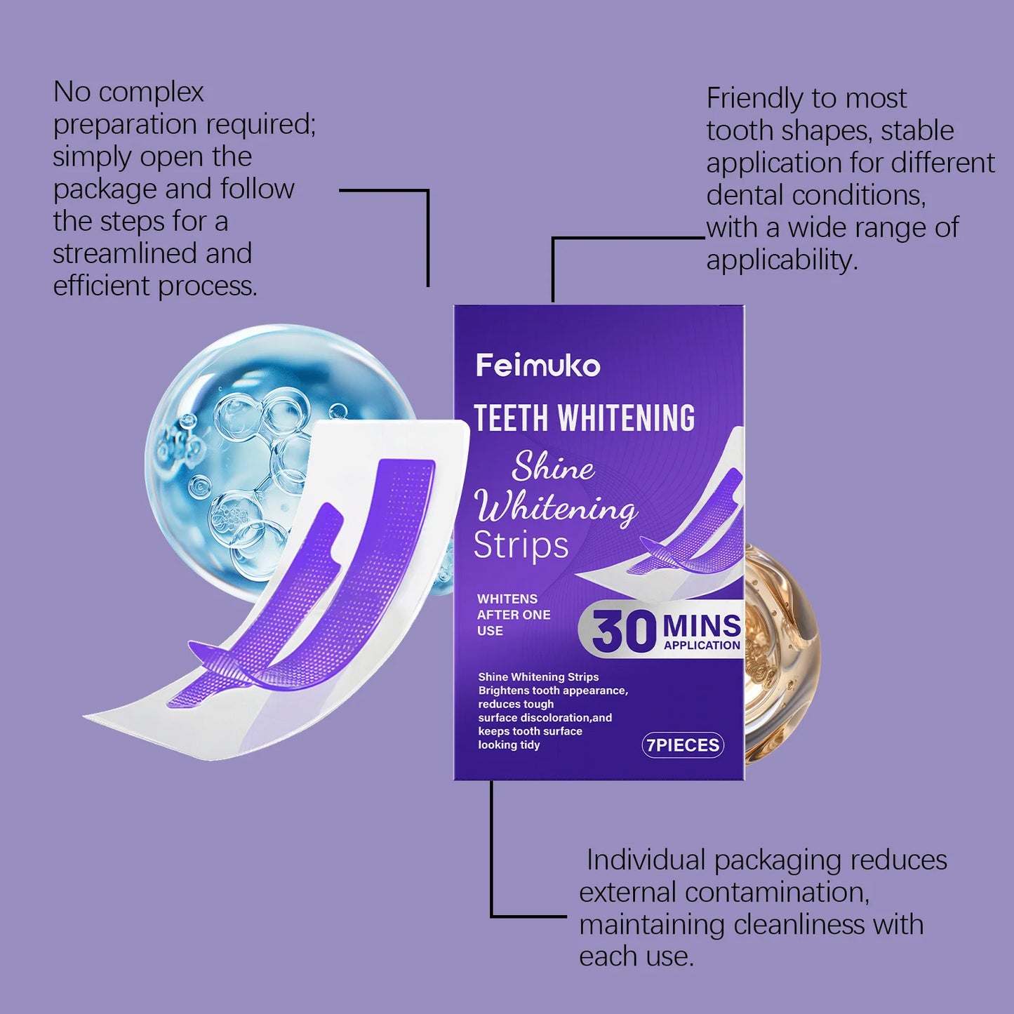 Purple Glossy Tooth Whitening Strips – Gentle Stain Removal for a Brighter Smile