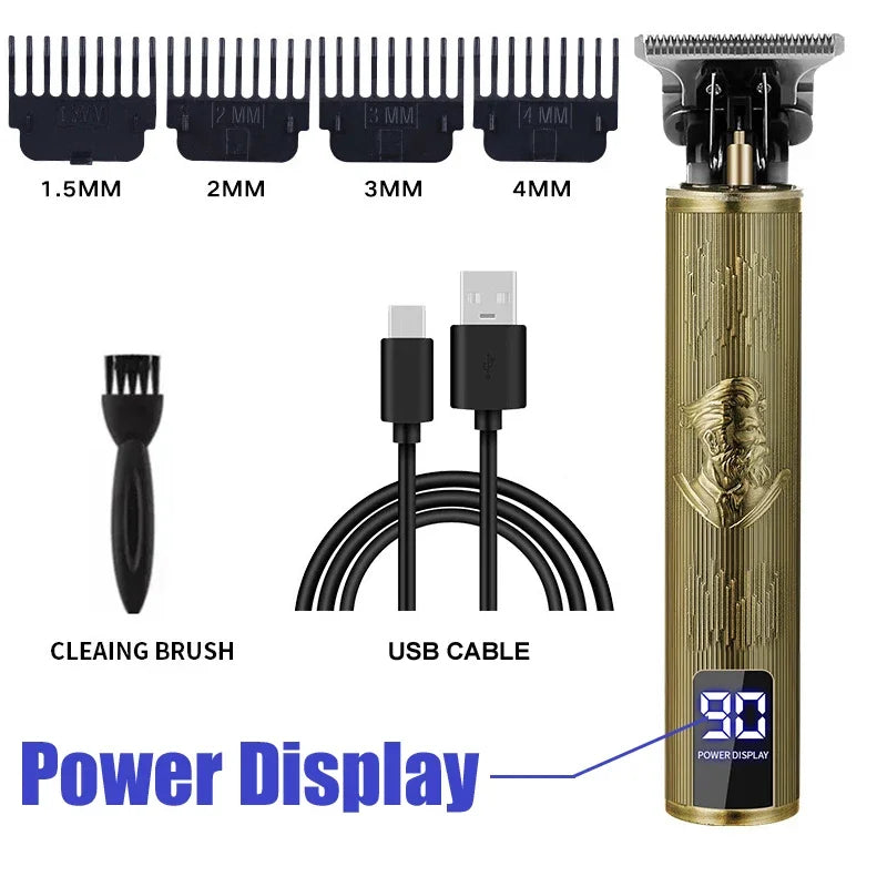 Cordless Hair Clipper Vintage Trimmer — USB Fast Charging, Portable