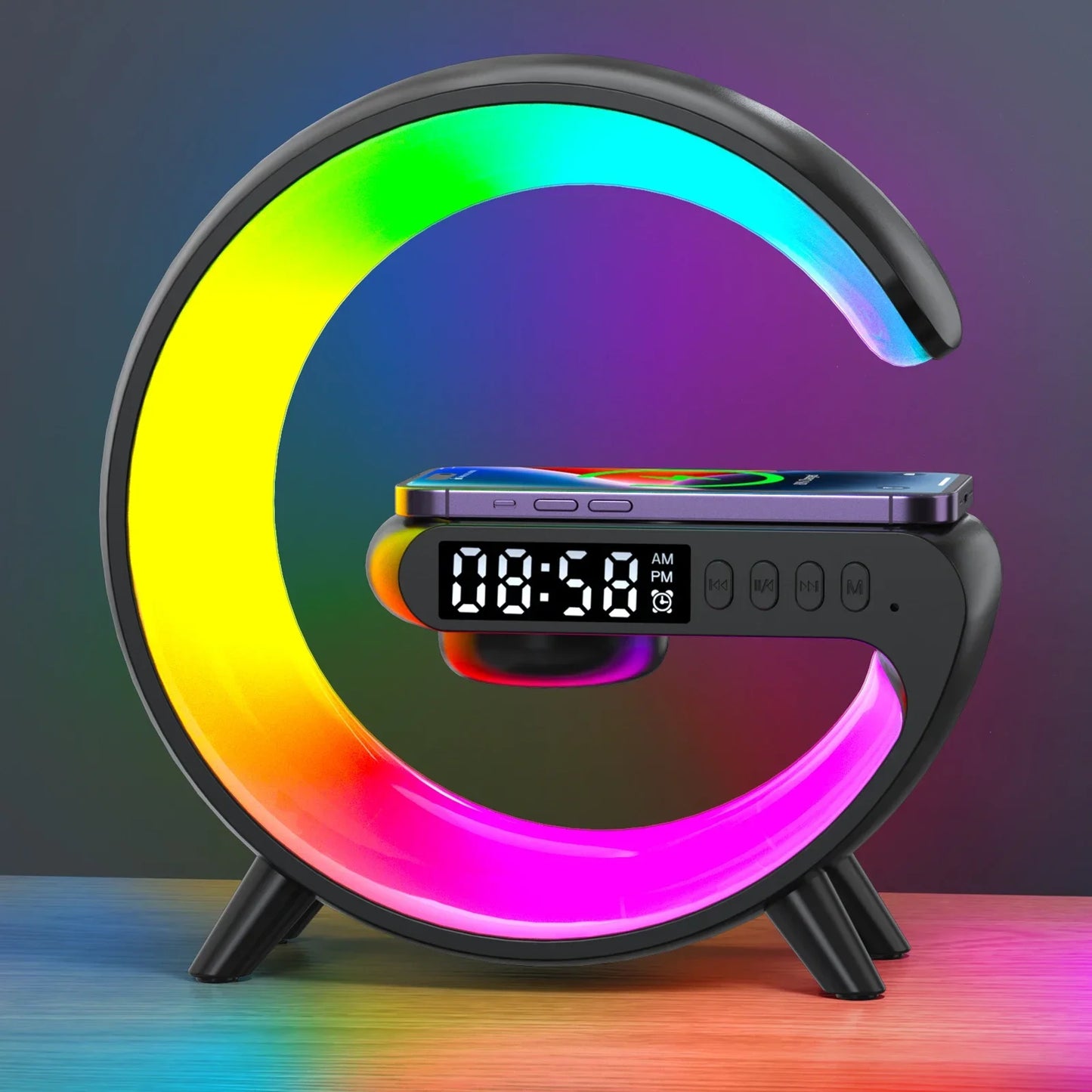 G Shaped Bluetooth Speaker Wireless Charger with RGB Night Light
