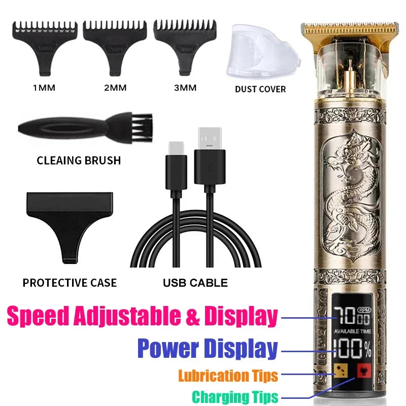 Cordless Hair Clipper Vintage Trimmer — USB Fast Charging, Portable