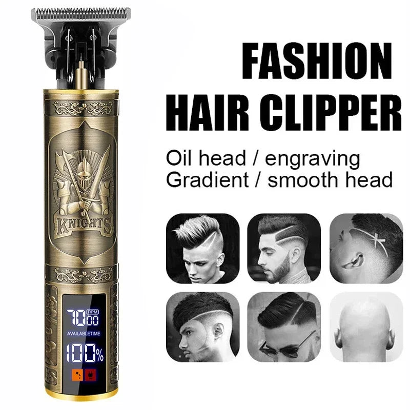 Cordless Hair Clipper Vintage Trimmer — USB Fast Charging, Portable