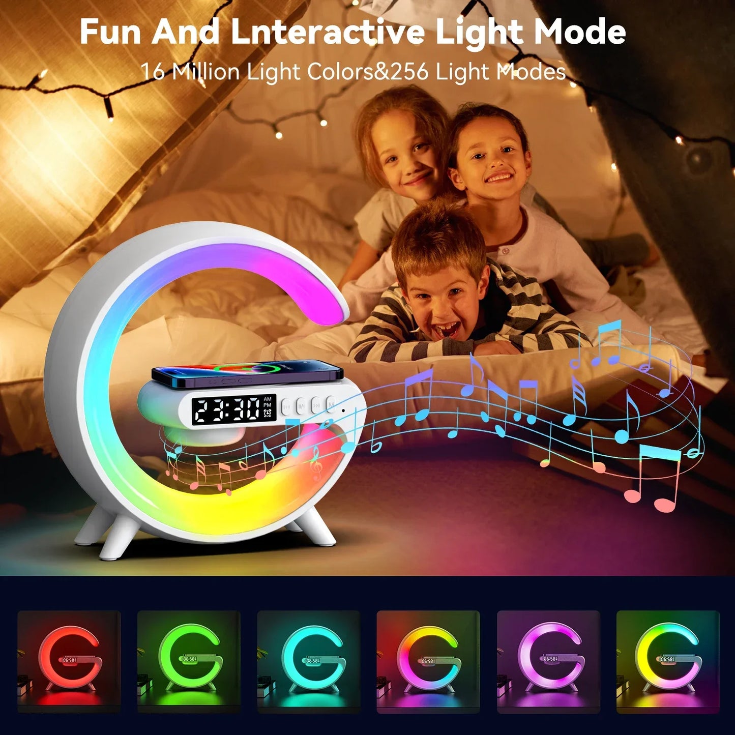 G Shaped Bluetooth Speaker Wireless Charger with RGB Night Light
