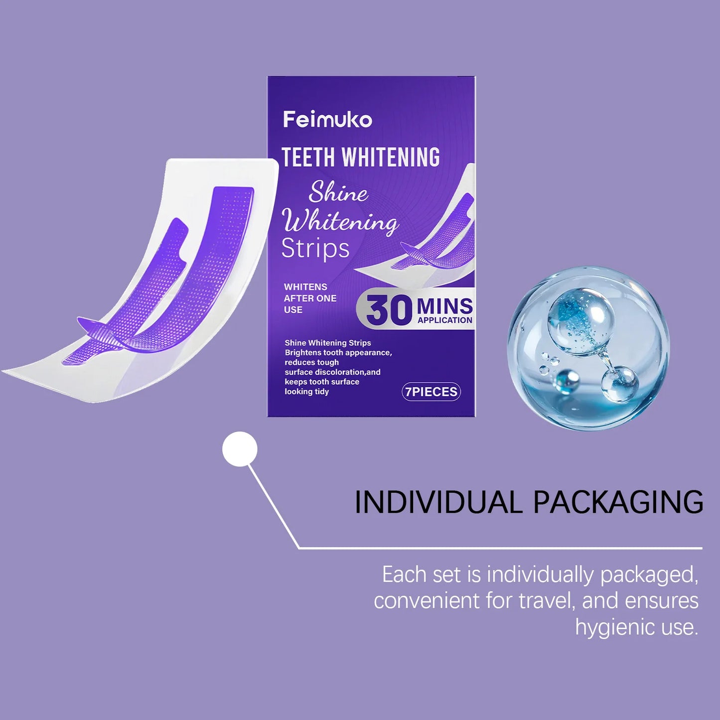 Purple Glossy Tooth Whitening Strips – Gentle Stain Removal for a Brighter Smile