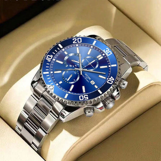 Luxury Men's Business Watches Men Silver Quartz Watch Male Luminous Clock